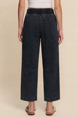 Cicy Bell Womens Black Smocked Barrel Jeans