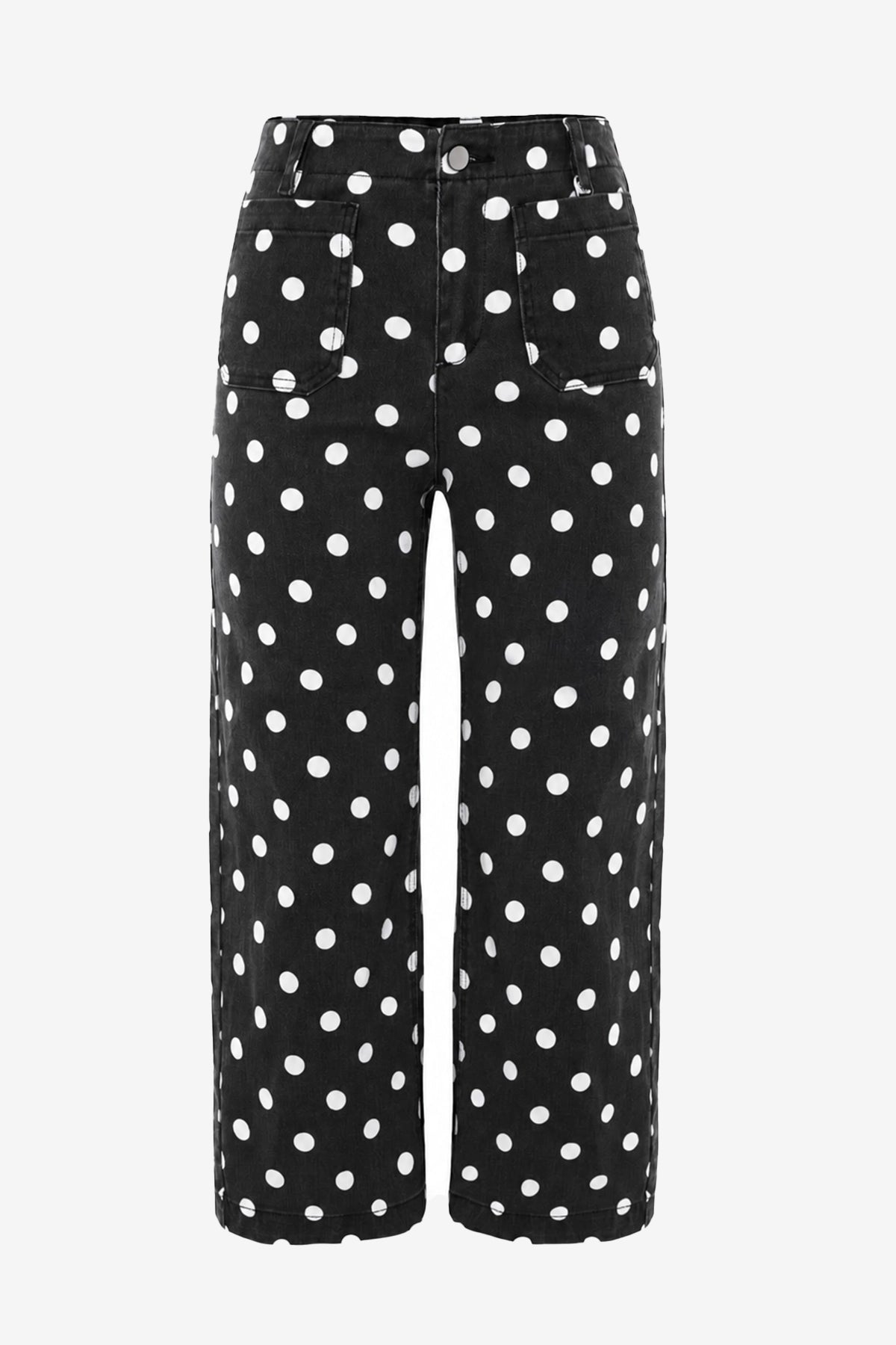 Womens Black Polka Dot Straight Leg Jeans| CicyBell