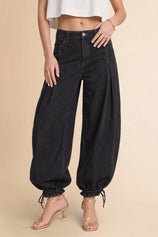 Womens Black Barrel Balloon Pleated Jeans | CicyBell