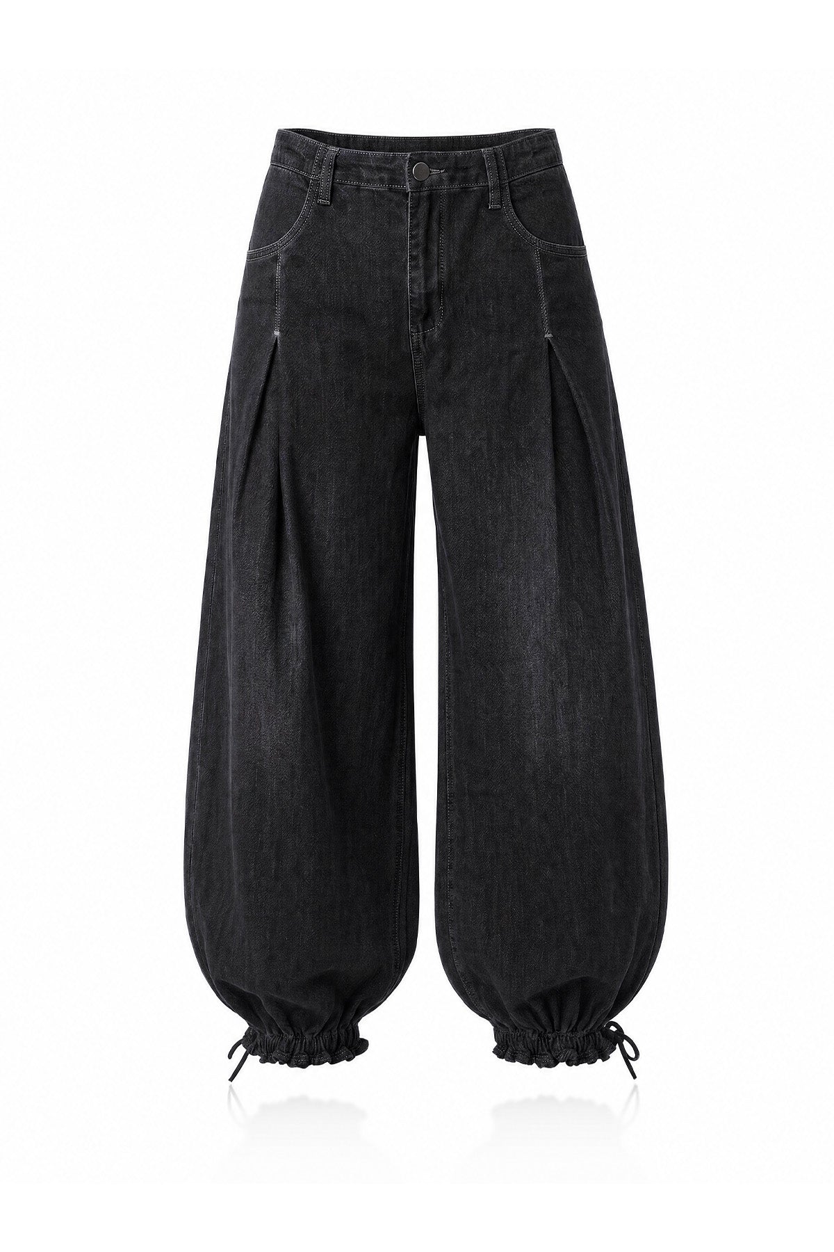 Womens Black Barrel Balloon Pleated Jeans | CicyBell