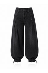 Womens Black Barrel Balloon Pleated Jeans | CicyBell