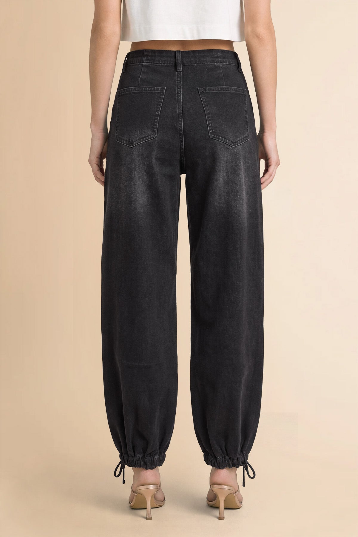 Womens Black Barrel Balloon Pleated Jeans | CicyBell