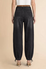 Womens Black Barrel Balloon Pleated Jeans | CicyBell