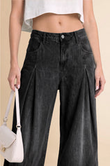 Womens Black Barrel Balloon Pleated Jeans | CicyBell