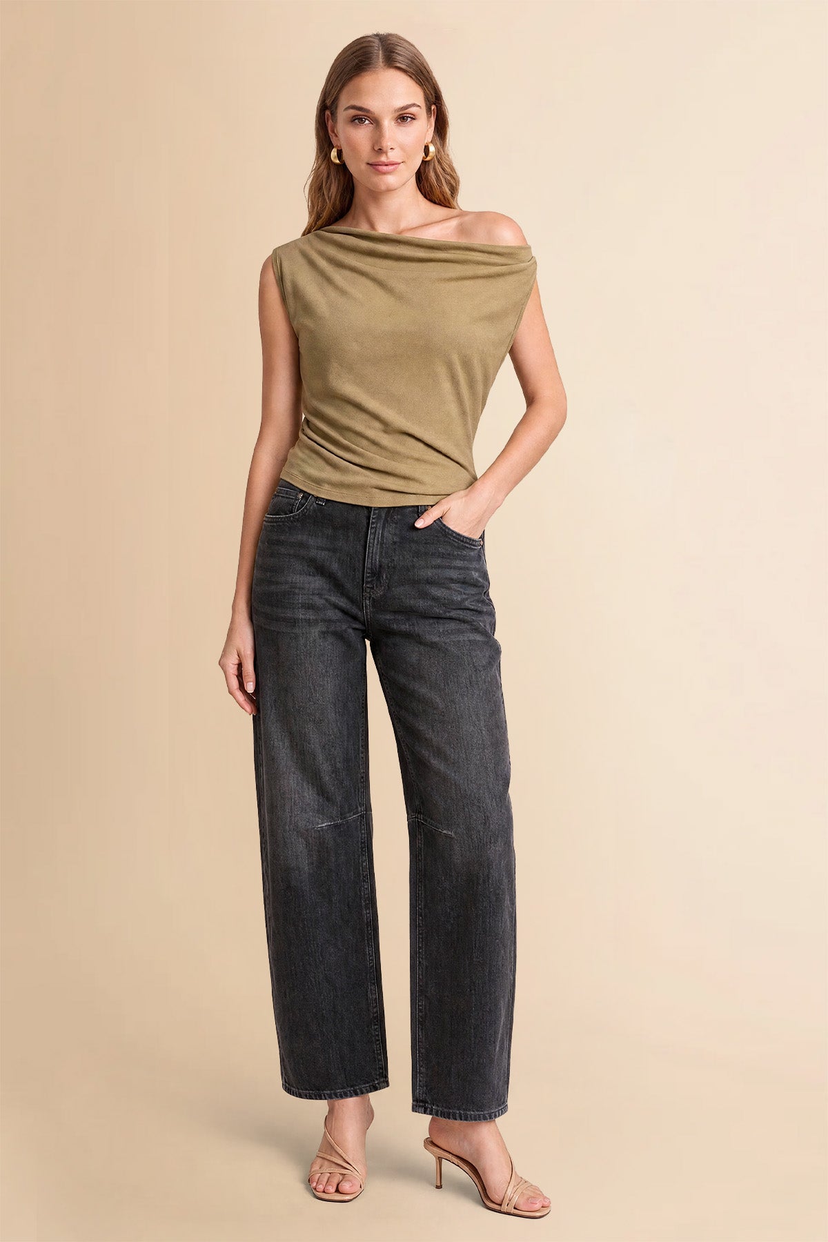 Women Black Casual Barrel Cropped Jeans | CicyBell