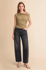 Women Black Casual Barrel Cropped Jeans | CicyBell