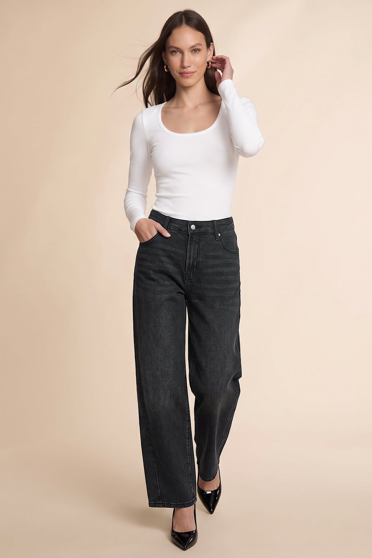 Womens Black High-Waisted Vintage Barrel Jeans | CicyBell