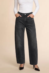 Womens Black High-Waisted Vintage Barrel Jeans | CicyBell