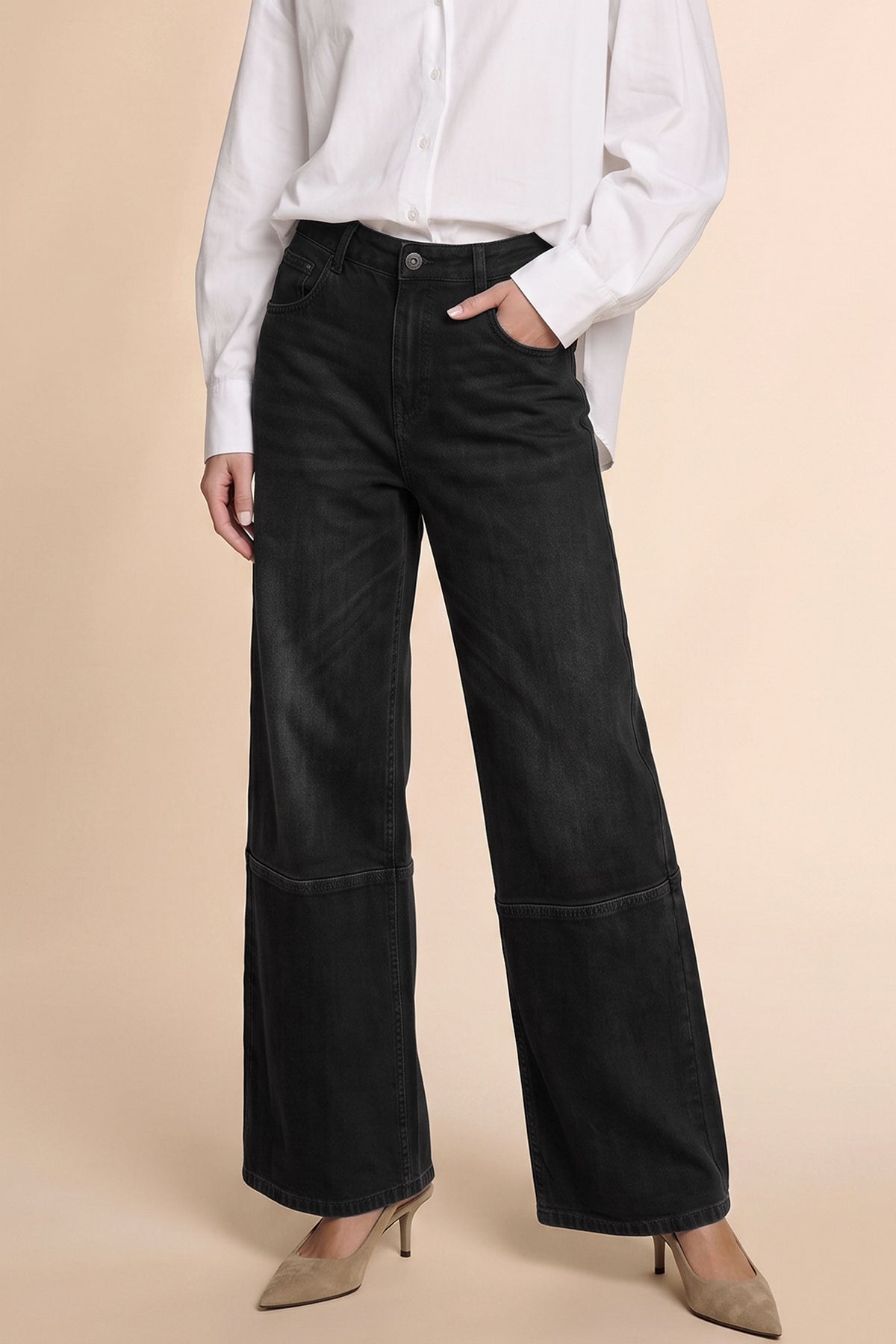 Womens Black High Waisted Bell Bottom Jeans| CicyBell