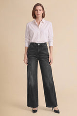 Womens Black Wide Leg Striped High Waisted Jeans | Cicy Bell