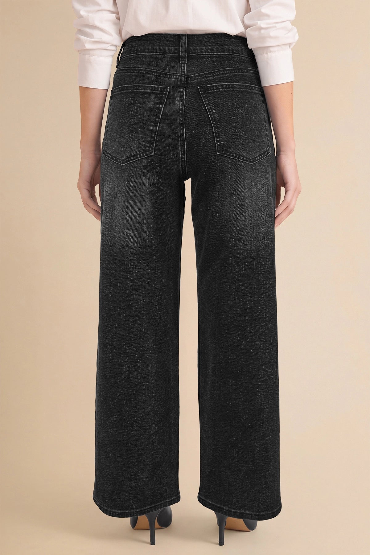 Womens Black Wide Leg Striped High Waisted Jeans | Cicy Bell