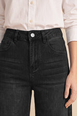 Womens Black Wide Leg Striped High Waisted Jeans | Cicy Bell