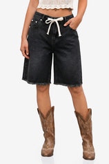 Womens Black High Waisted Denim Shorts | CicyBell