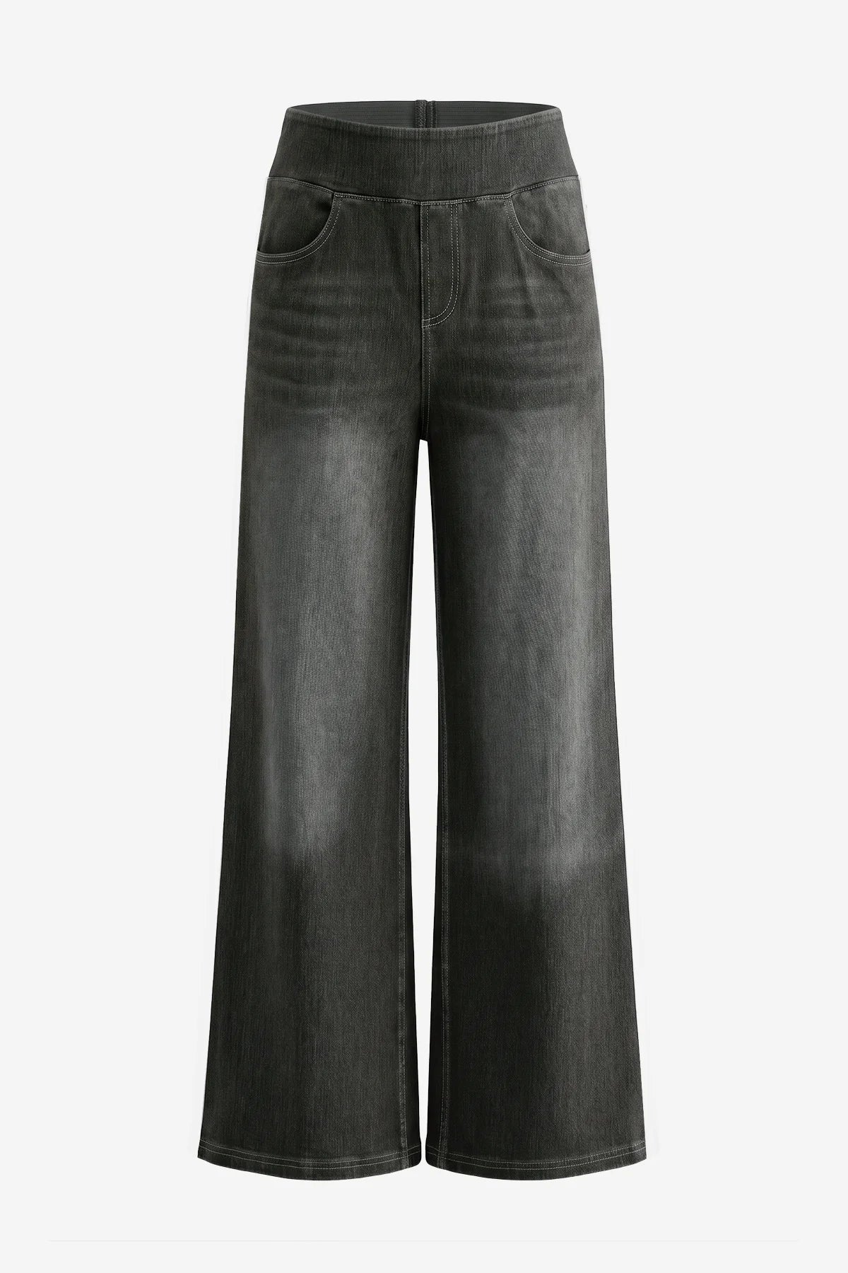 Womens Black Stretch Wide Leg Pull-On Jeans | CicyBell