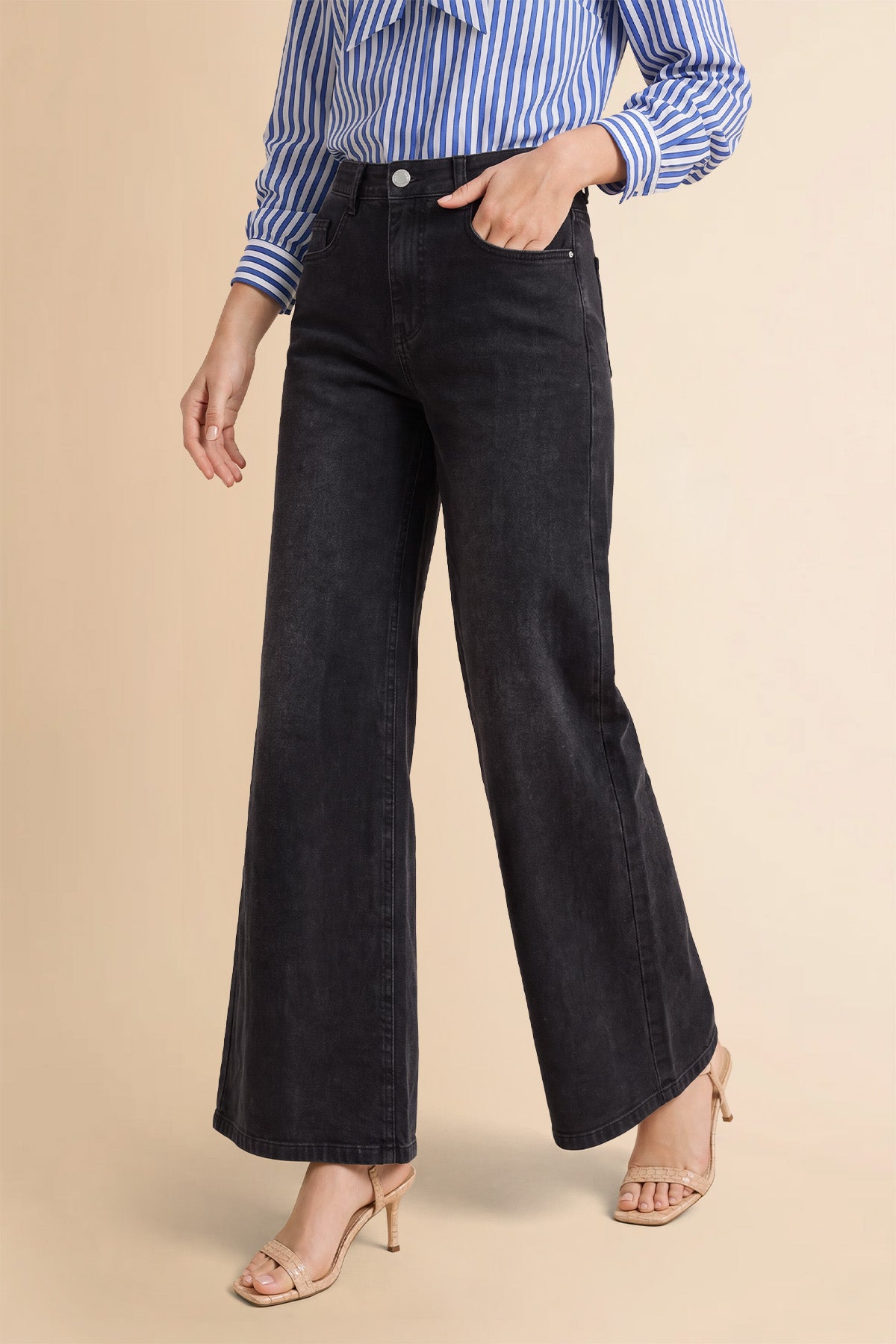 Womens Black High Waisted Flared Jeans| CicyBell