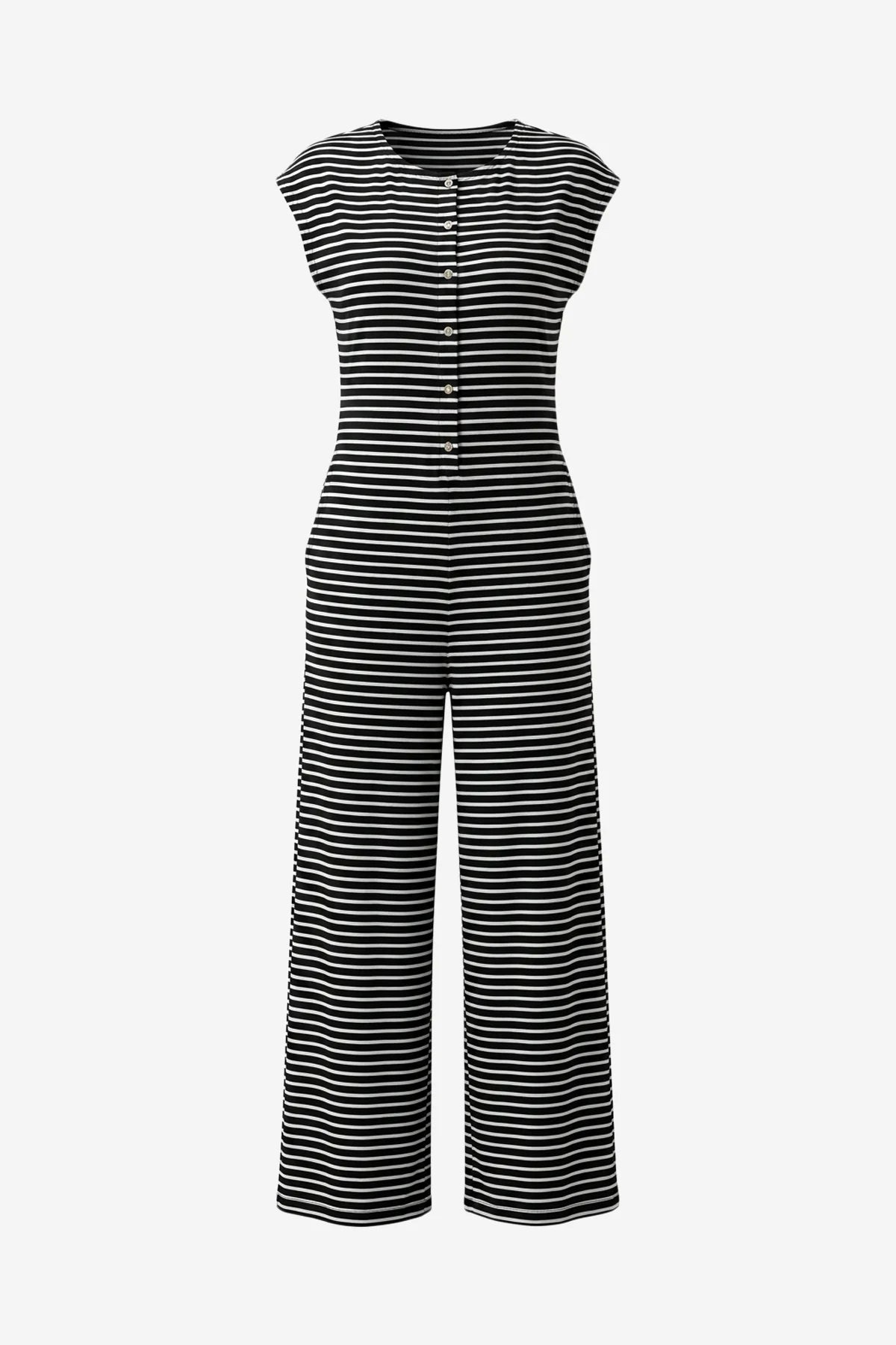 Womens Black Striped Wide Leg Jumpsuits | CicyBell