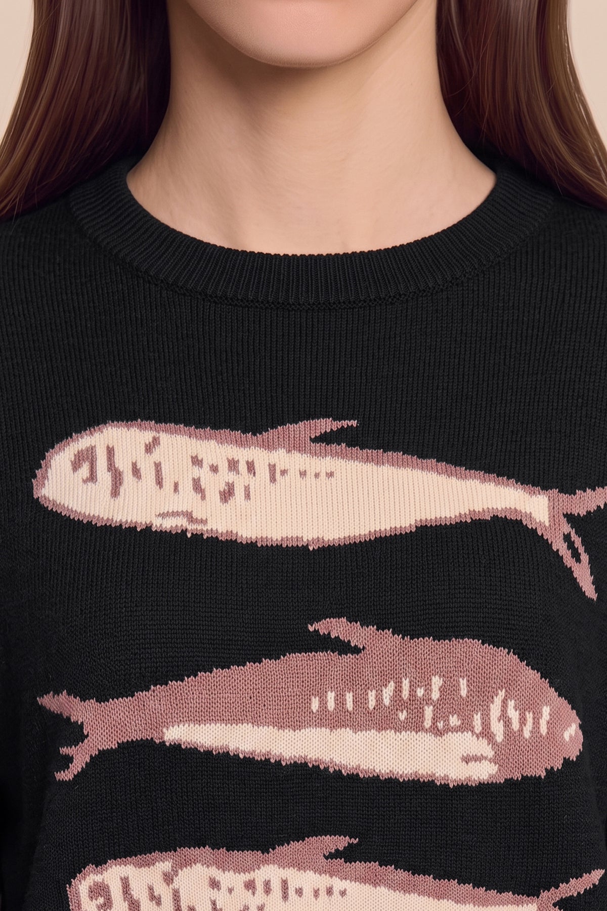 Womens Black Fish Graphic Knit Sweaters | CicyBell
