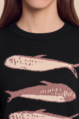 Womens Black Fish Graphic Knit Sweaters | CicyBell