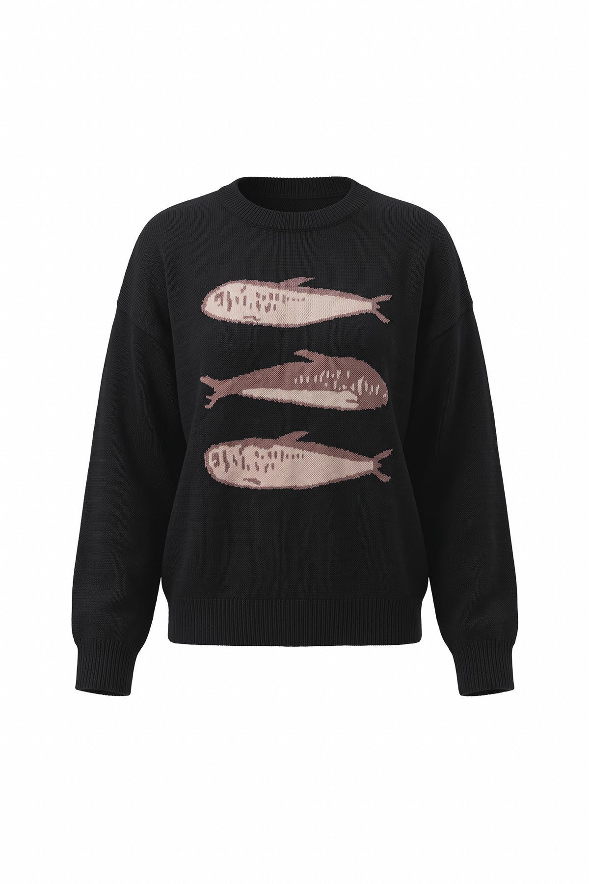 Womens Black Fish Graphic Knit Sweaters | CicyBell