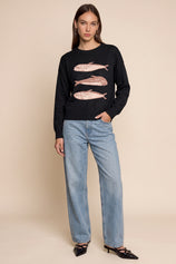 Womens Black Fish Graphic Knit Sweaters | CicyBell