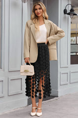 Cicy Bell Womens Black Hollow Out Fringe Hem Maxi Skirts