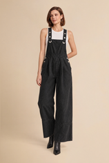 Womens Black Wide Leg Denim Overalls | CicyBell