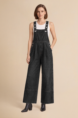 Womens Black Wide Leg Denim Overalls | CicyBell