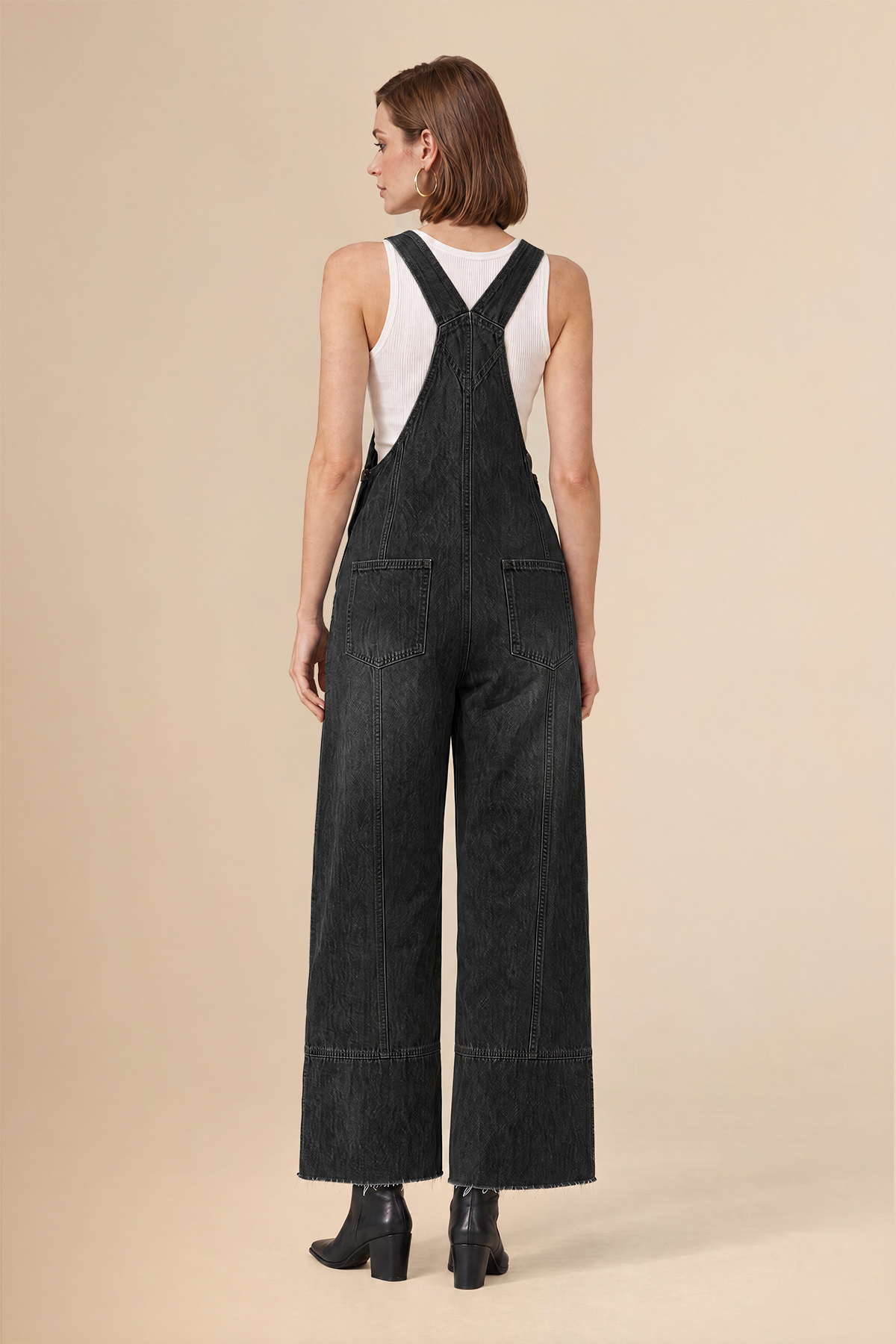 Womens Black Wide Leg Denim Overalls | CicyBell