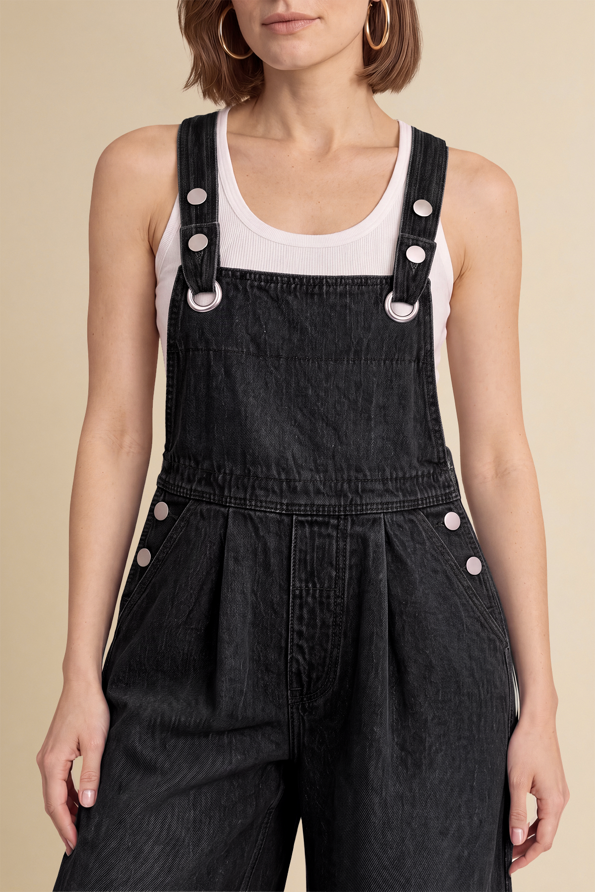 Womens Black Wide Leg Denim Overalls | CicyBell
