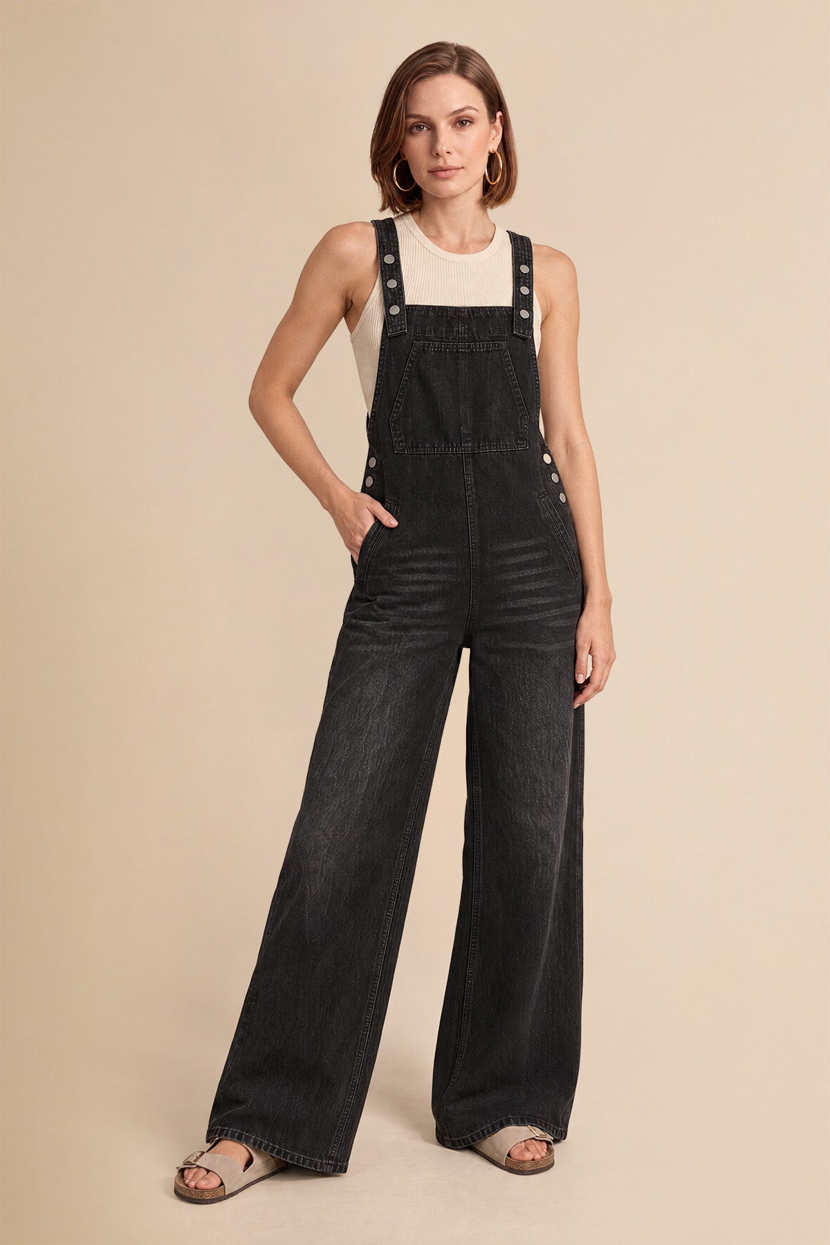 Womens Black Bib Denim Overalls | CicyBell