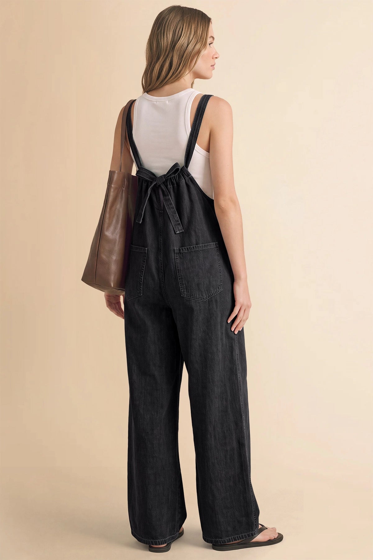 Womens Black Wide Leg Denim Overall | CicyBell