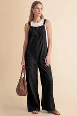 Womens Black Wide Leg Denim Overall | CicyBell