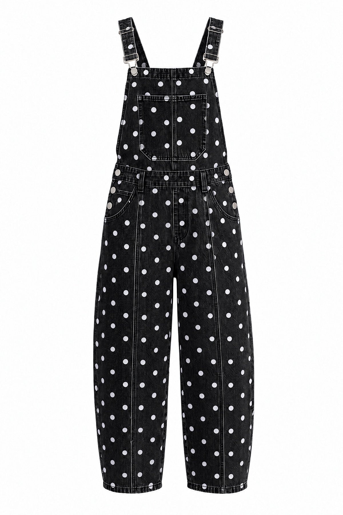 Womens Black Polka Dot Bib Denim Overalls| CicyBell