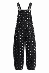 Womens Black Polka Dot Bib Denim Overalls| CicyBell