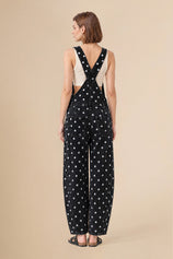 Womens Black Polka Dot Bib Denim Overalls| CicyBell