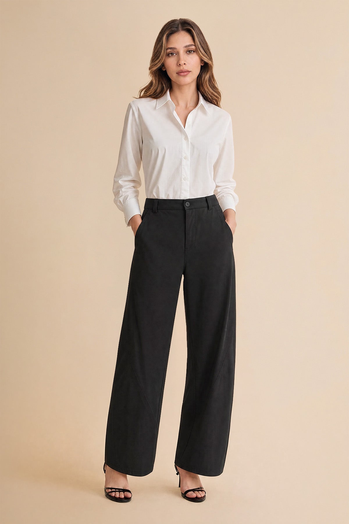 Womens Black Barrel Wide Leg Pants | CicyBell