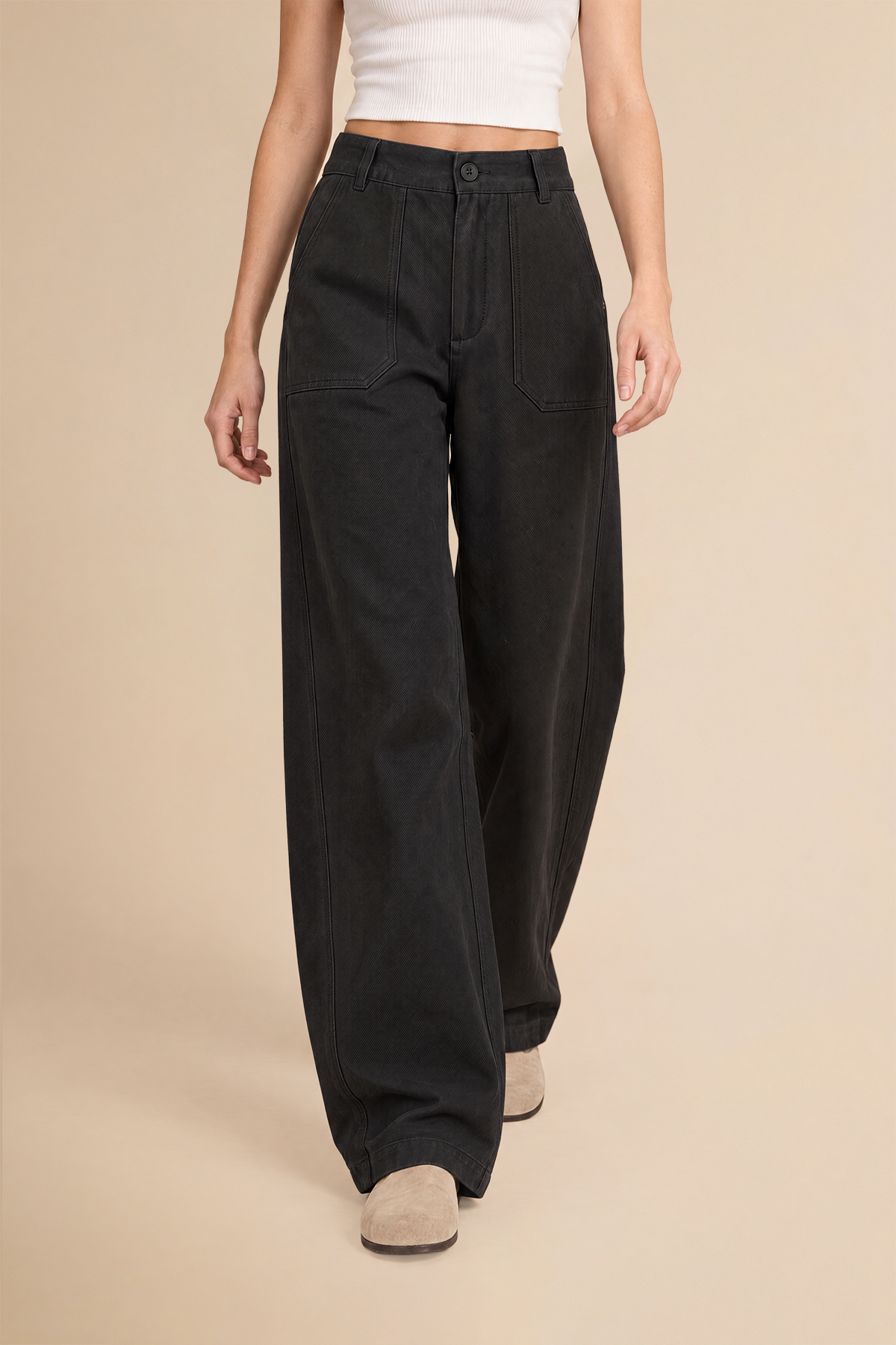 Womens Black High Waisted Barrel Pants | CicyBell