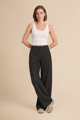 Womens Black High Waisted Barrel Pants | CicyBell
