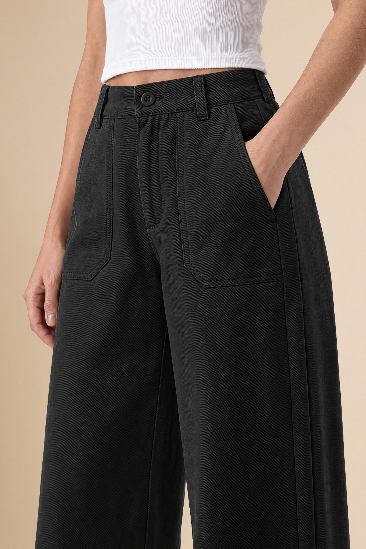 Womens Black High Waisted Barrel Pants | CicyBell
