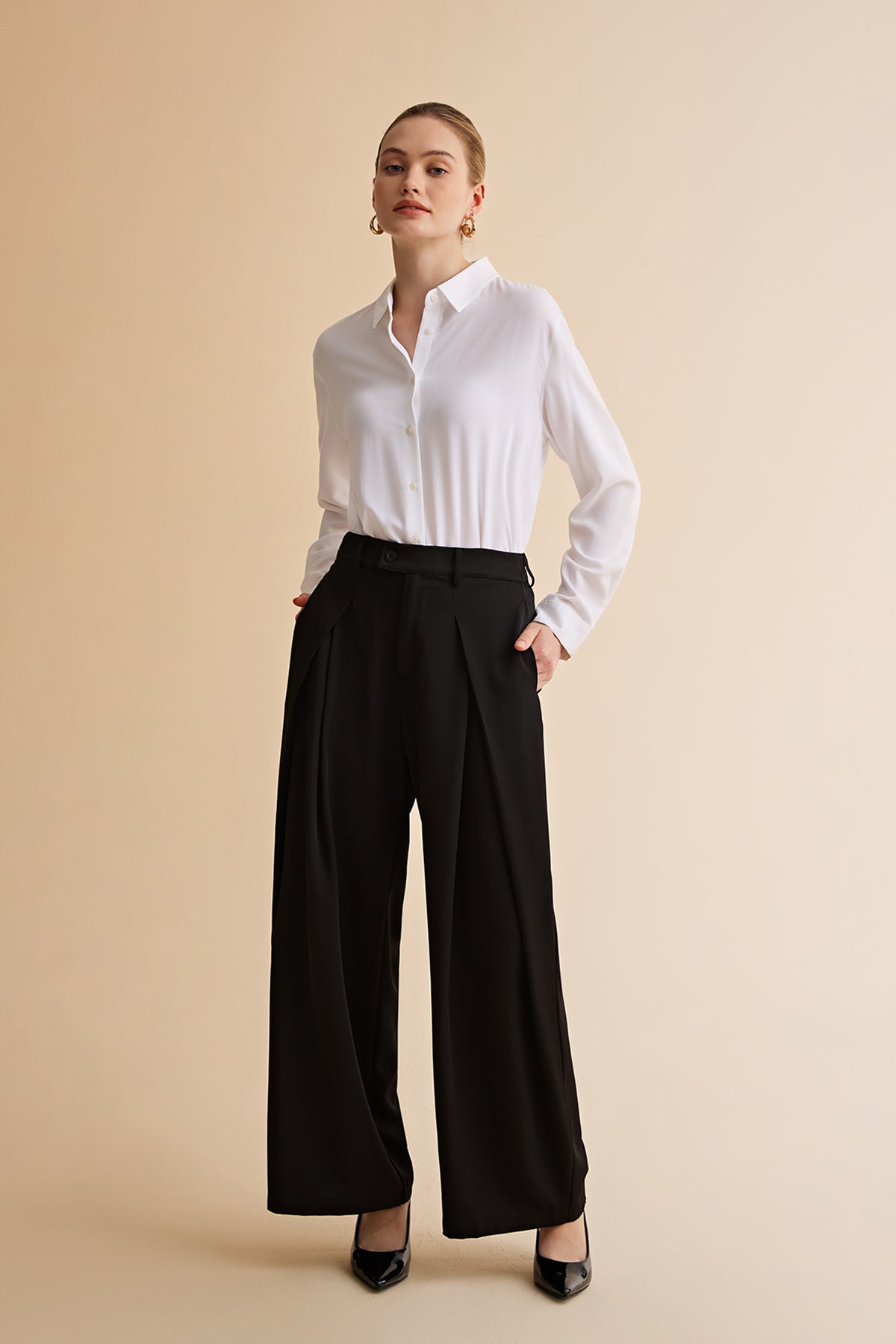Womens Black Wide Leg Dressy Pants | CicyBell