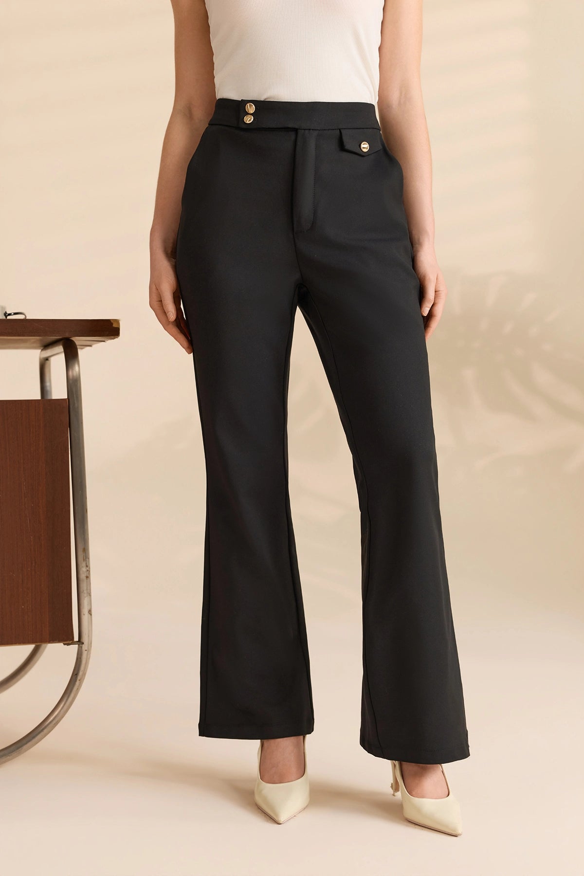 Womens Black Flared Dress Pants | CicyBell