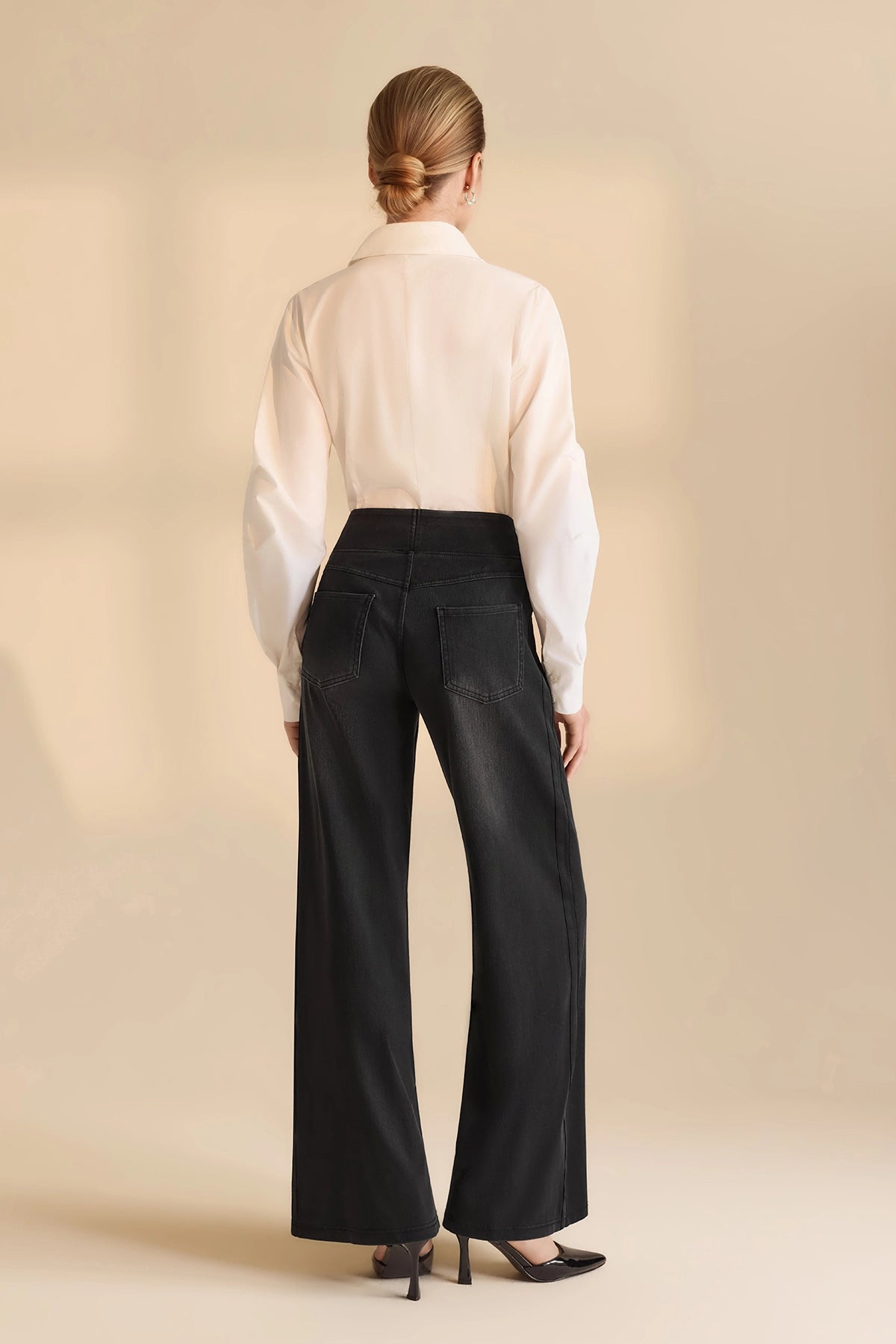 Womens Black Stretch Wide Leg Pull-On Jeans | CicyBell