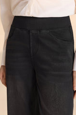 Womens Black Stretch Wide Leg Pull-On Jeans | CicyBell