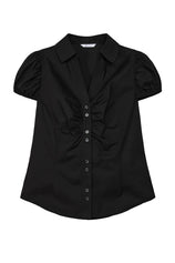 Womens Black Puff Sleeve Button Down Shirts | CicyBell