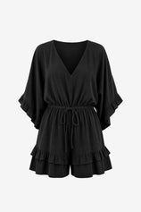 Womens Black V-Neck Ruffle Rompers| CicyBell