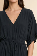 Womens Black V-Neck Ruffle Rompers| CicyBell