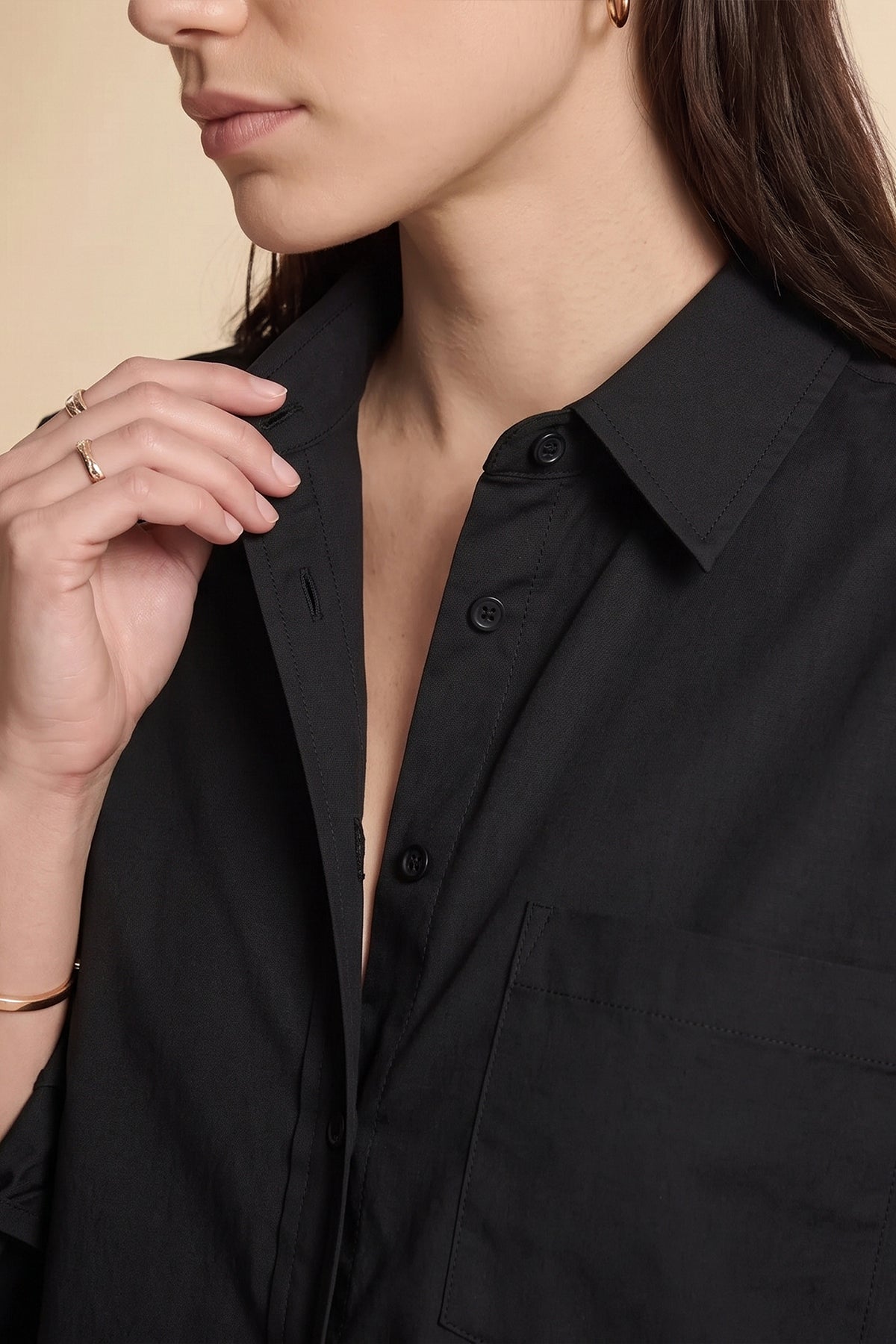 Womens Black Long Sleeve Button Down Shirt | CicyBell