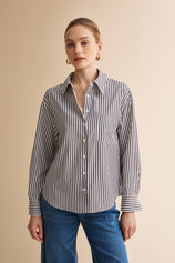 Womens Black Striped Button Down Shirt | CicyBell