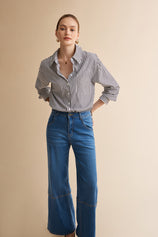 Womens Black Striped Button Down Shirt | CicyBell