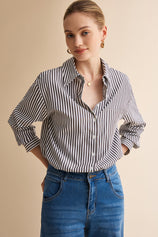 Womens Black Striped Button Down Shirt | CicyBell
